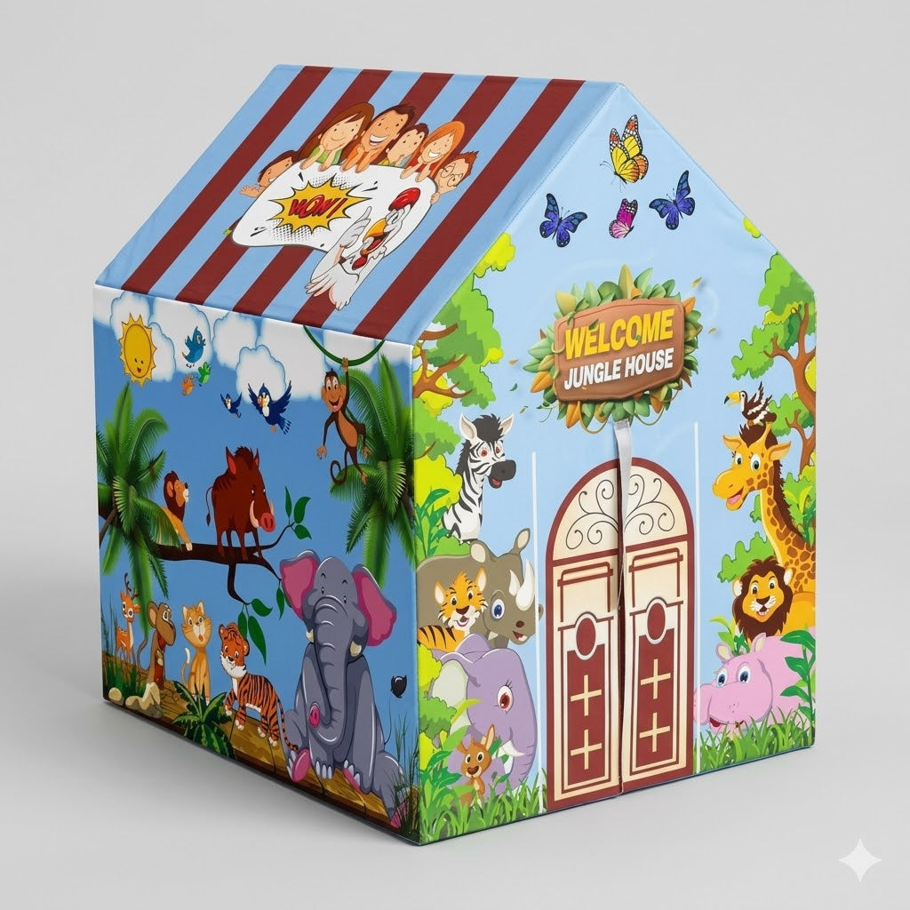 Kiddlix Kids Play Tent House. Playhouse for Boys & Girls Age 3-8 Years. Jungle Safari Indoor & Outdoor Foldable Portable Play Tent