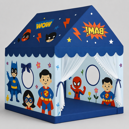 Kiddlix Kids Play Tent House. Superhero Theme Indoor & Outdoor Playhouse for Boys & Girls Age 3-8 Years. Foldable & Portable Play Tent