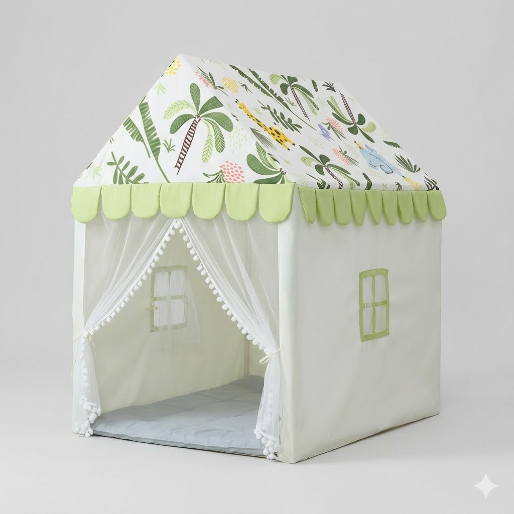 Kiddlix Kids Play Tent House. Jungle Safari Theme Indoor & Outdoor Playhouse for Boys & Girls Age 3-8 Years. Foldable & Portable Play Tent