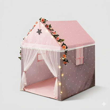 Kiddlix Kids Play Tent House. Pink Fairy Castle Theme Indoor & Outdoor Playhouse for Boys & Girls Age 3-8 Years. Foldable & Portable Play Tent
