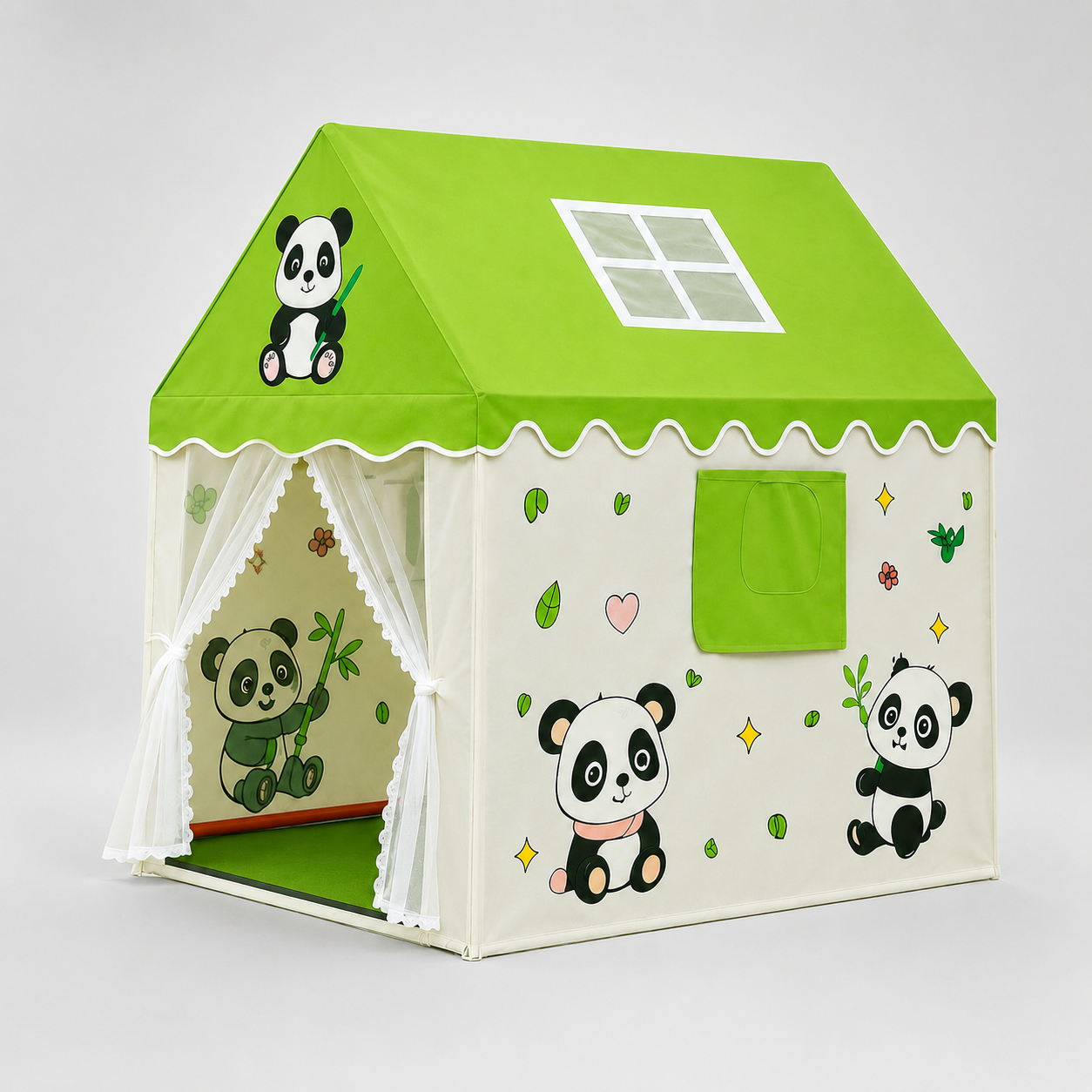 Kiddlix Kids Play Tent House. Panda Theme Indoor & Outdoor Playhouse for Boys & Girls Age 3-8 Years. Foldable Portable Kids Tent with Curtains & Mesh Windows