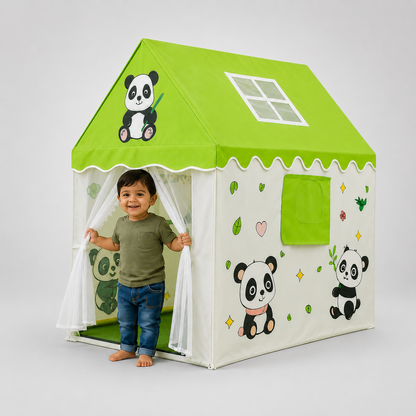 Kiddlix Kids Play Tent House. Panda Theme Indoor & Outdoor Playhouse for Boys & Girls Age 3-8 Years. Foldable Portable Kids Tent with Curtains & Mesh Windows