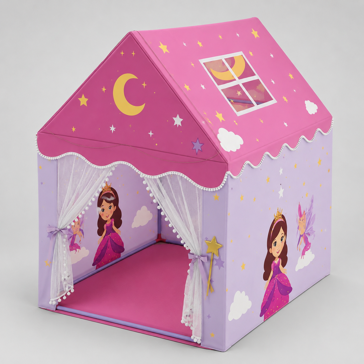 Kiddlix Kids Play Tent House. Princess Castle Indoor & Outdoor Playhouse for Girls Age 3-8 Years. Foldable Portable Kids Tent with Curtains & Mesh Windows