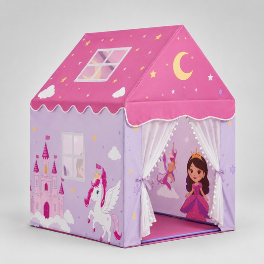 Kiddlix Kids Play Tent House. Princess Castle Indoor & Outdoor Playhouse for Girls Age 3-8 Years. Foldable Portable Kids Tent with Curtains & Mesh Windows