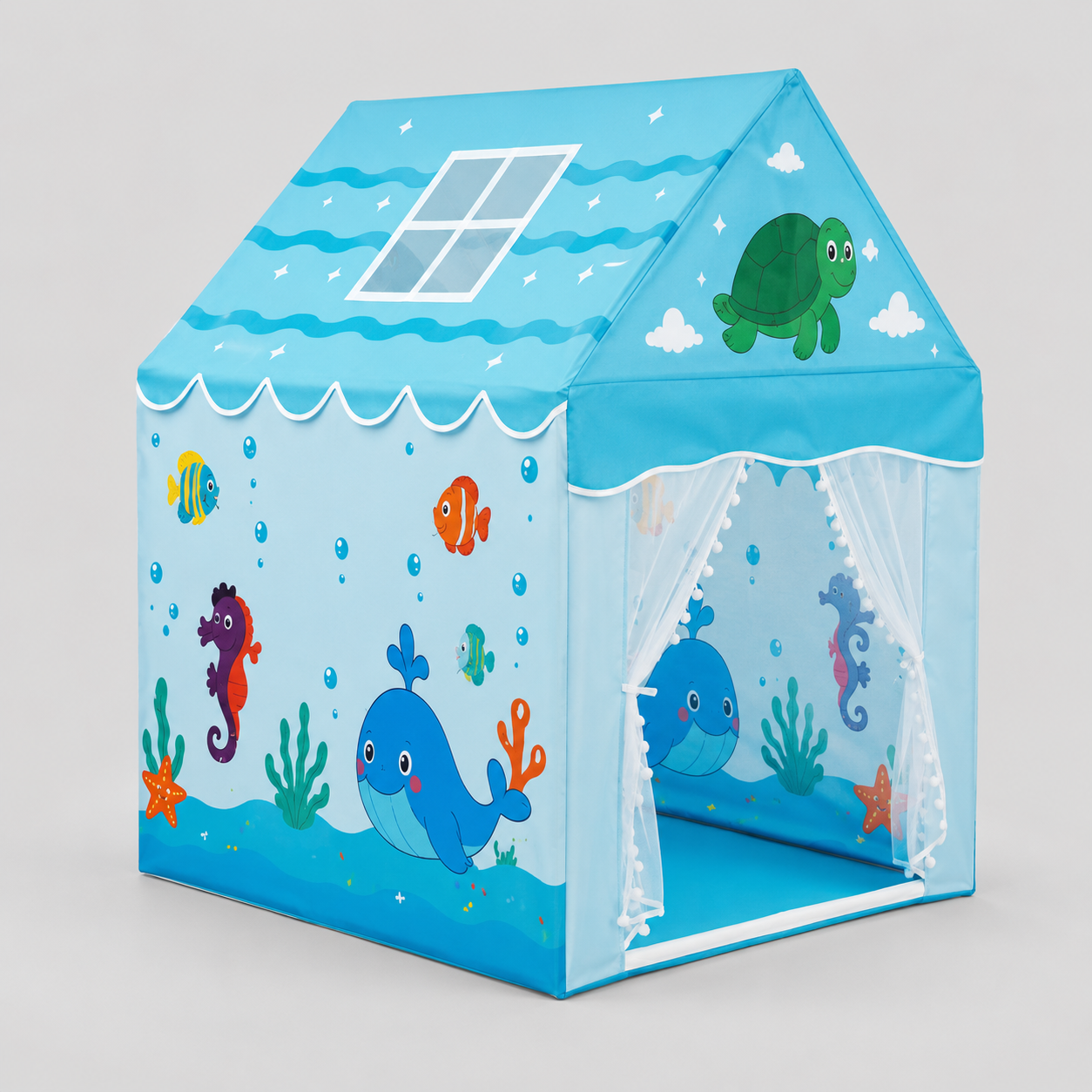 Kiddlix Kids Play Tent House Ocean Adventure Indoor & Outdoor Playhouse for Boys & Girls Age 3-8 Years Foldable Portable Kids Tent with Curtains & Mesh Windows