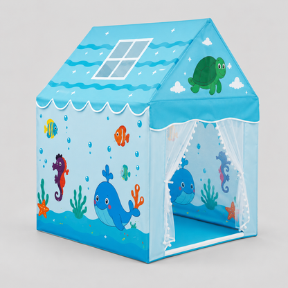 Kiddlix Kids Play Tent House Ocean Adventure Indoor & Outdoor Playhouse for Boys & Girls Age 3-8 Years Foldable Portable Kids Tent with Curtains & Mesh Windows
