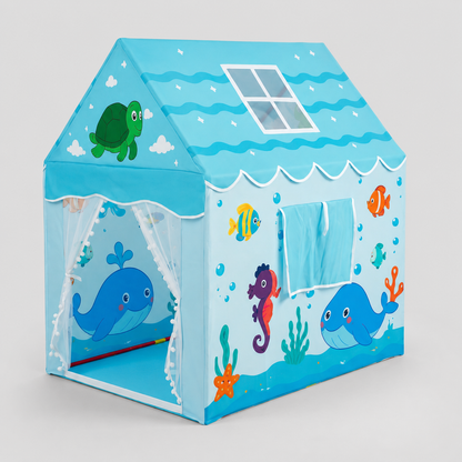 Kiddlix Kids Play Tent House Ocean Adventure Indoor & Outdoor Playhouse for Boys & Girls Age 3-8 Years Foldable Portable Kids Tent with Curtains & Mesh Windows