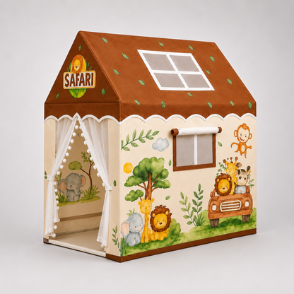 Kiddlix Kids Play Tent House Safari Jungle Adventure Indoor & Outdoor Playhouse for Boys & Girls Age 3-8 Years Foldable Portable Kids Tent with Curtains & Mesh Windows