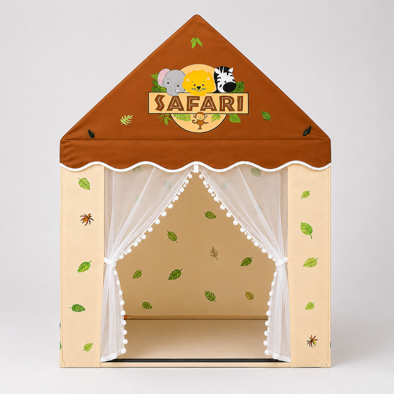 Kiddlix Kids Play Tent House Safari Jungle Adventure Indoor & Outdoor Playhouse for Boys & Girls Age 3-8 Years Foldable Portable Kids Tent with Curtains & Mesh Windows