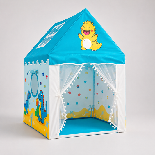 Kiddlix Kids Play Tent House Dinosaur Adventure Indoor & Outdoor Playhouse for Boys & Girls Age 3-8 Years Foldable Portable Kids Tent with Curtains & Mesh Windows