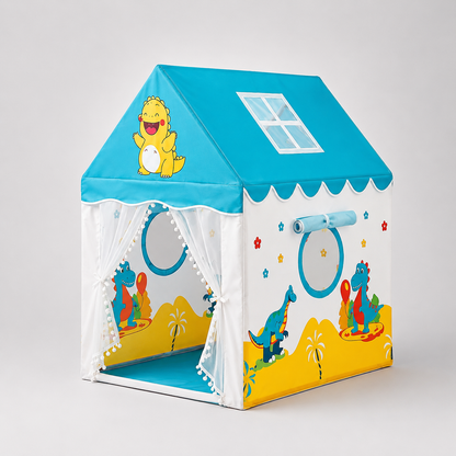 Kiddlix Kids Play Tent House Cute Dinosaur Indoor & Outdoor Playhouse for Boys & Girls Age 3-8 Years Foldable Portable Kids Tent with Curtains & Mesh Windows