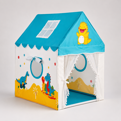 Kiddlix Kids Play Tent House Cute Dinosaur Indoor & Outdoor Playhouse for Boys & Girls Age 3-8 Years Foldable Portable Kids Tent with Curtains & Mesh Windows