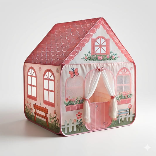 Kiddlix Kids Play Tent House. Playhouse for Boys & Girls Age 3-8 Years. Pink Cottage Indoor & Outdoor Foldable Portable Play Tent